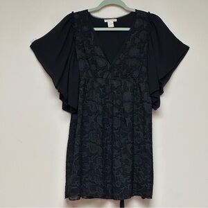 Gold Hawk Black Floral Silk Blend Mini Dress Size Small